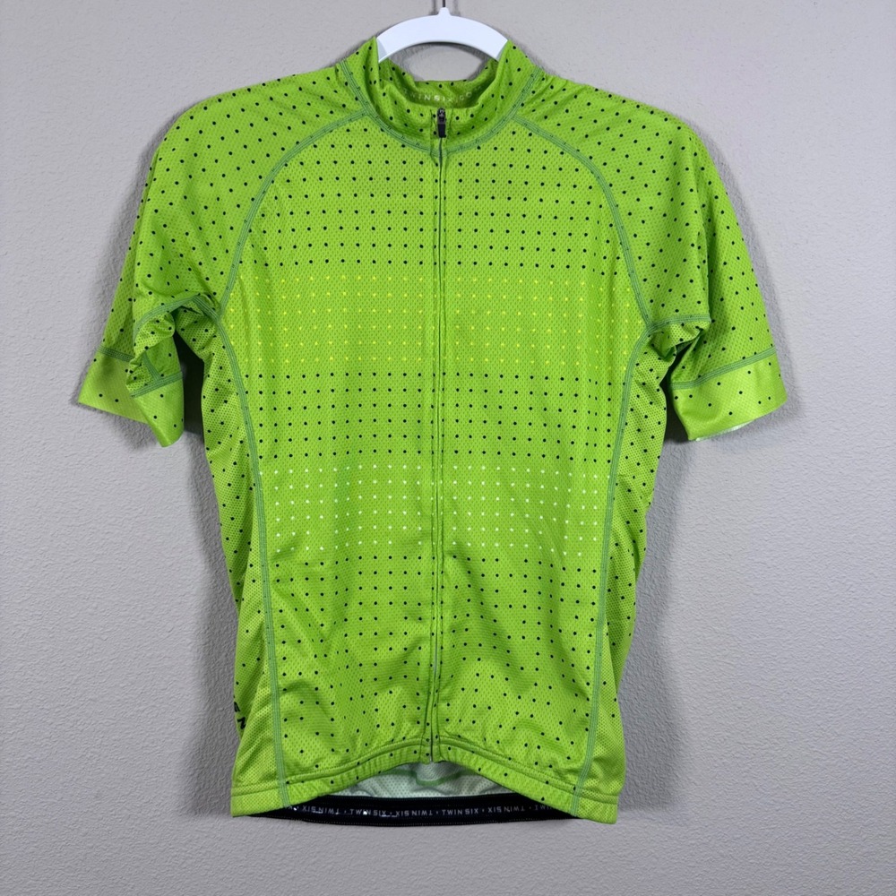 Twin Six Women's Lime Green Polka Dot Cycling Jersey Race Fit Mesh Medium USA